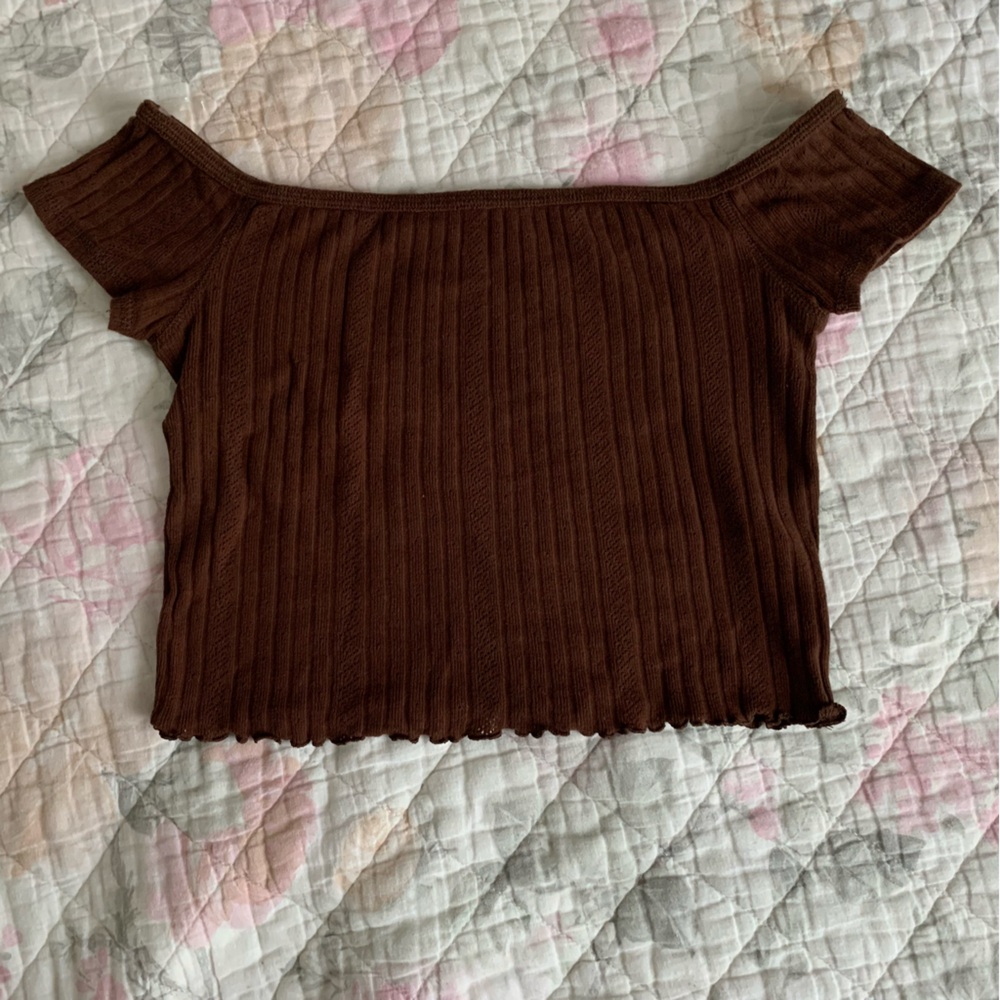 Brown Cropped Off-Shoulder Top